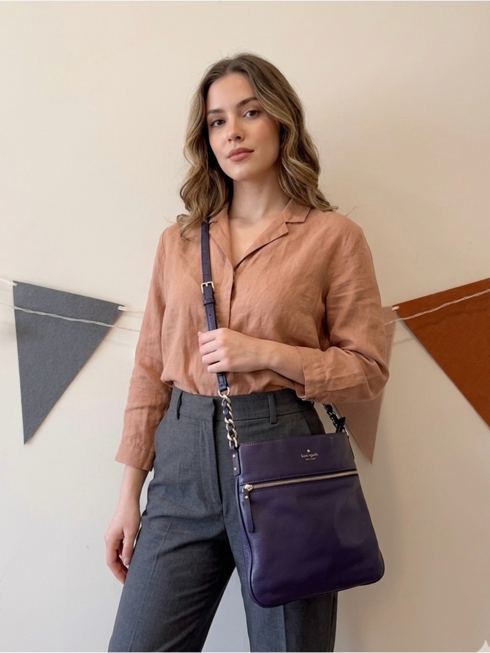 💜kate spade Plum Leather Crossbody Bag with Gold-Tone Hardware